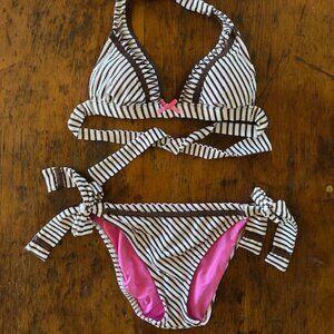 Vintage Betsey Johnson Brown Striped Bikini